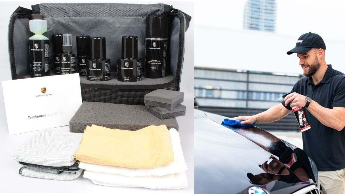 a man shown cleaning his car with an expert car cleaning kit as a Christmas Gifts For Brother-In-Law