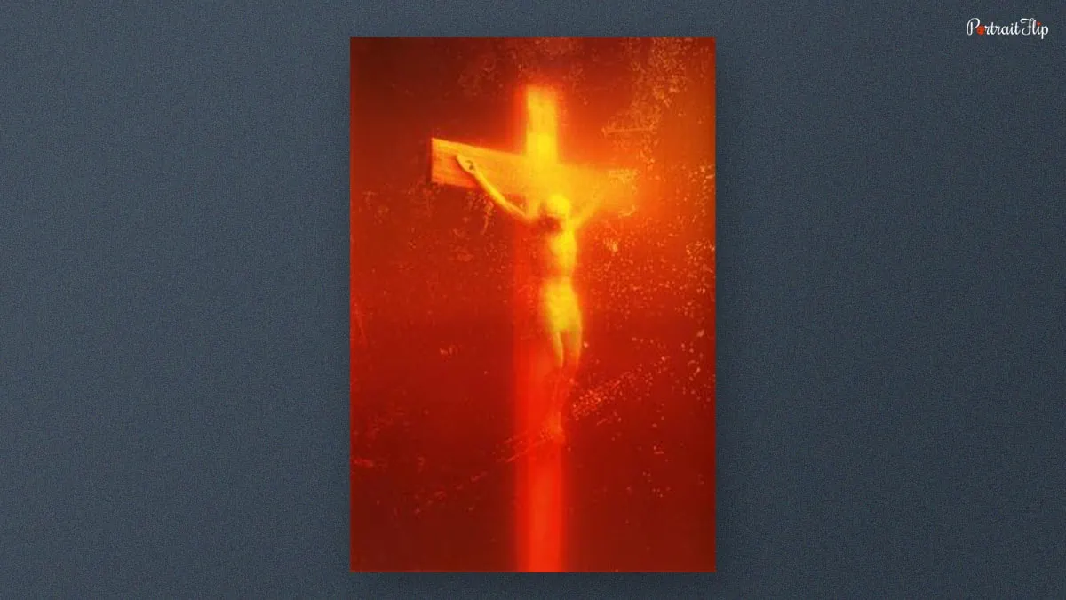 A very controversial artwork  Piss Christ by Andres Serrano. 