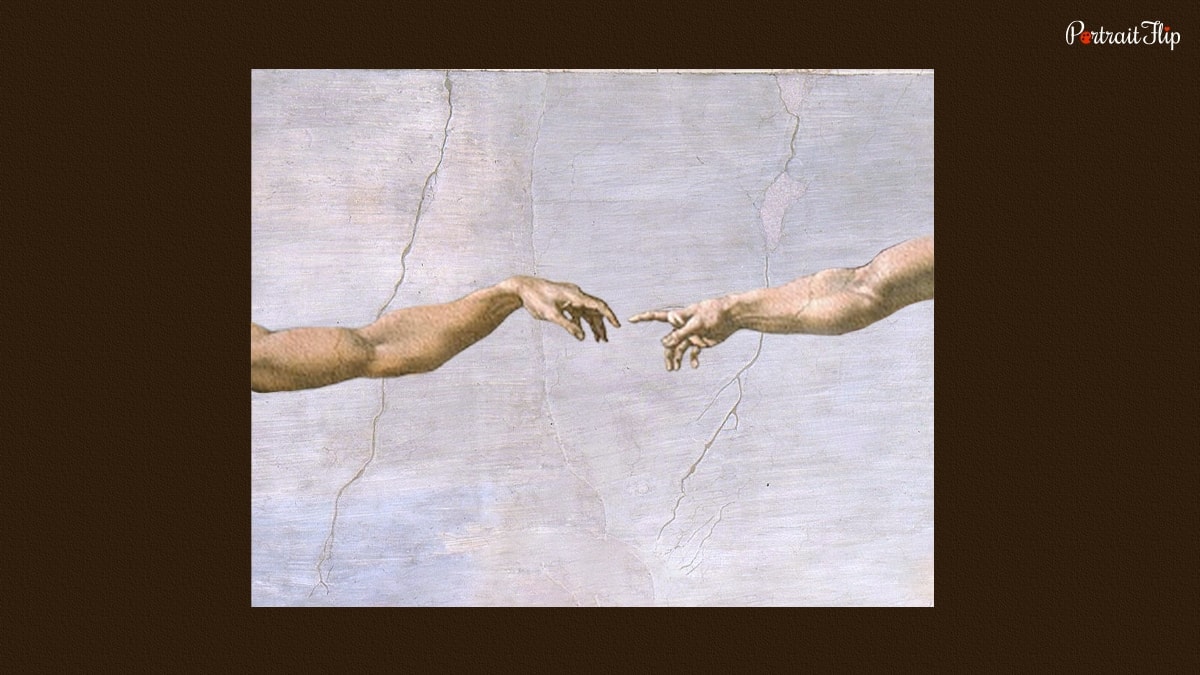 the hands touching of God and Adam in the creation of adam.