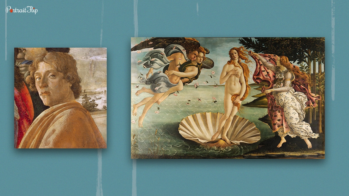 Italian painter Sandro Botticelli with hi renowned artwork The Birth of Venus. 