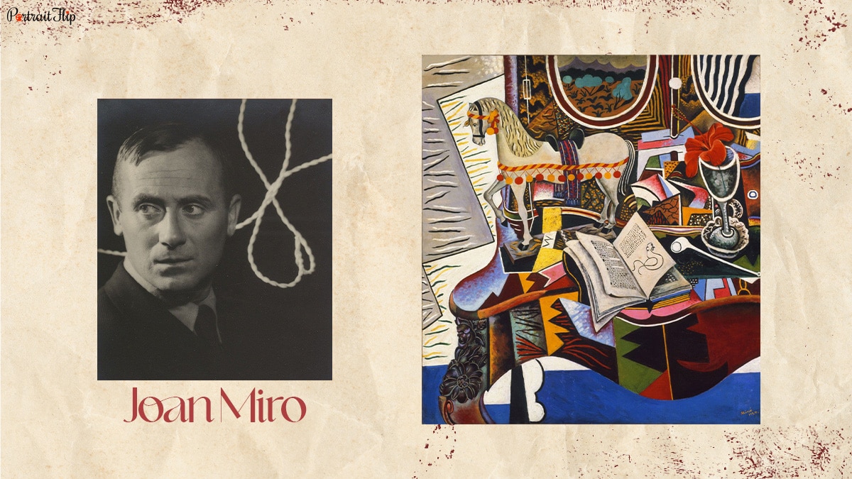 Spanish artist Joan Miro with his famous painting.
