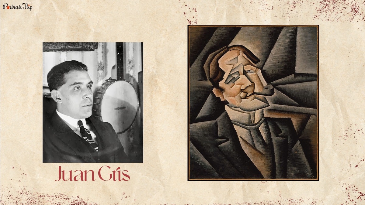 Juan Gris with his painting Juan Legua on the right. 