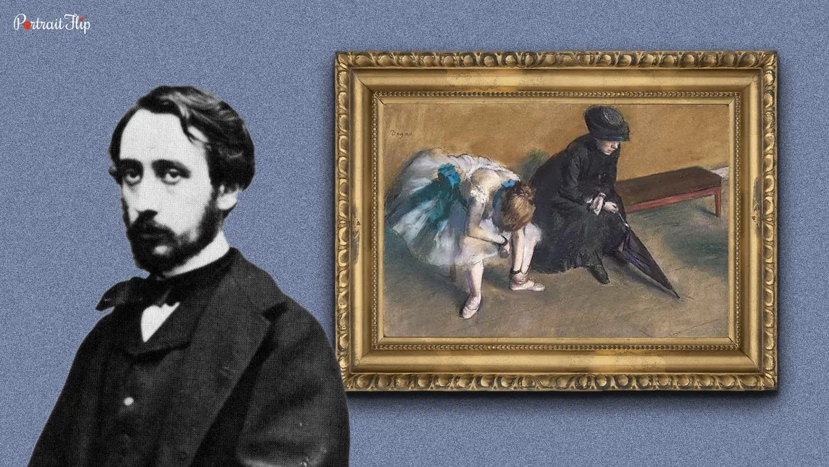 Edgar Degas, one of the famous French painter standing next to his painting. 