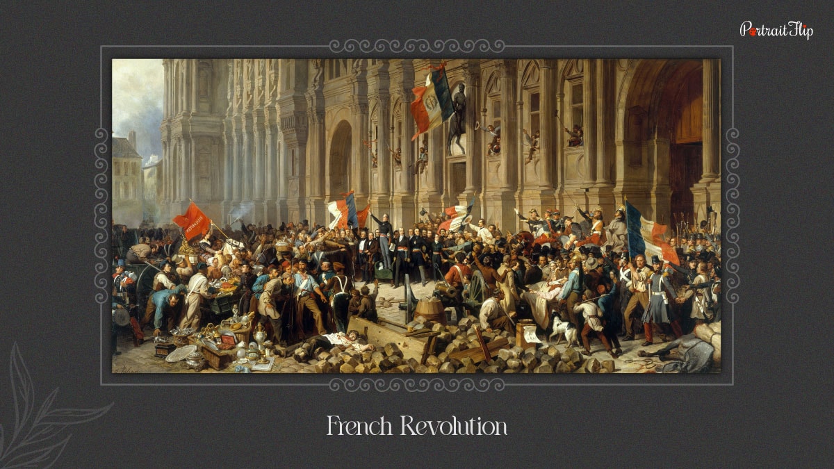 A picture that depict a view of French Revolution one of the time period that depicts Liberty Leading the People.