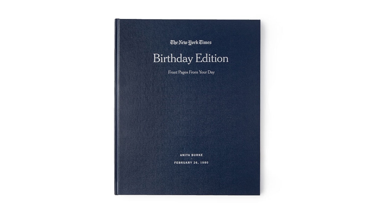 The New York Times Custom Birthday Book displayed on a white background