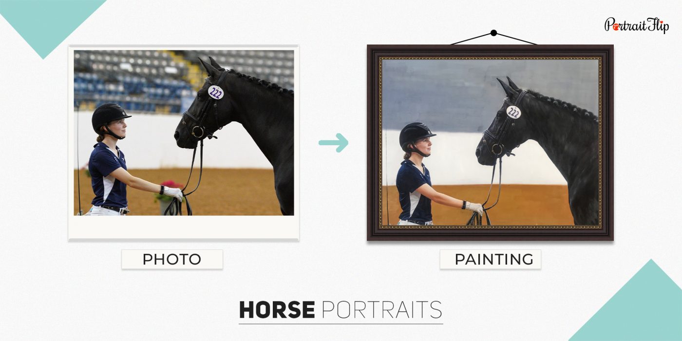 Photo of a girl and a horse which is converted into horse portraits