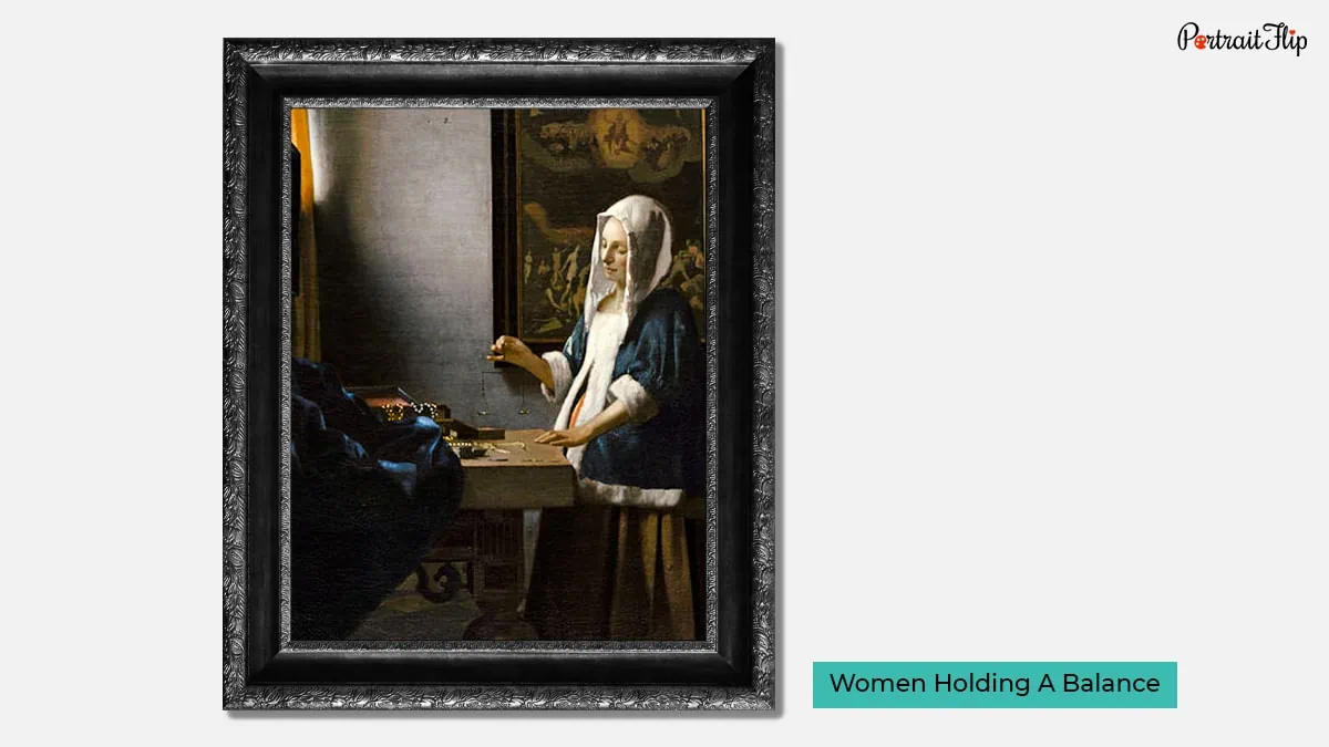 Women Holding A Balance painting by Johannes Vermeer. 