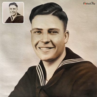 A picture of a man smiling that is converted into a vintage portraits