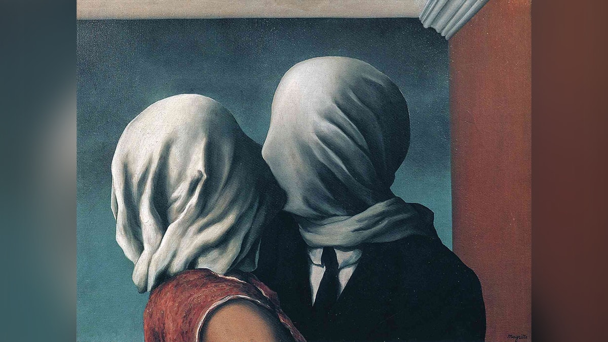 One of the famous painting by René Magritte, "The Lovers."