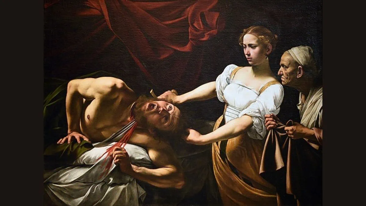 Painting by Caravaggio depicting the biblical story of Judith Beheading Holofernes.
