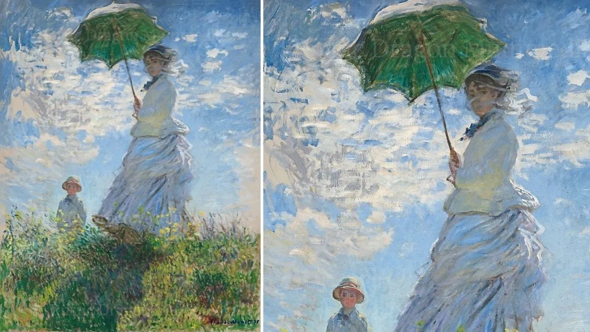 Woman with a Parasol By Claude Monet
is a painting of woman with her child looking at her reflection. 