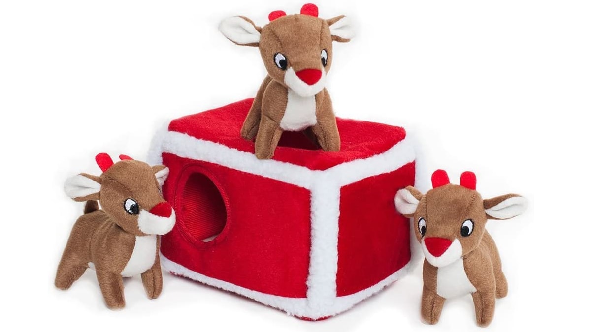 3 Reindeer Hide & Seek Plush Toy in a white background