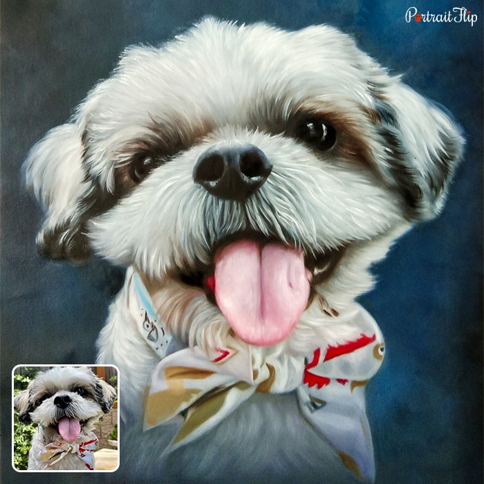 Picture of a dog's front face with his tongue out that is converted into pet portraits