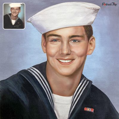A picture of a boy in a sailor uniform that is converted into a vintage portraits.