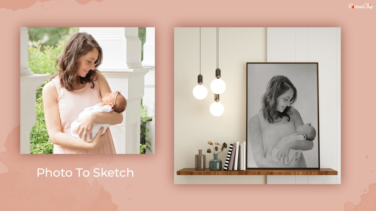 A photo that turned into a black and white sketch is made by Portrait Flip that could be one of the thank-you gifts for women.