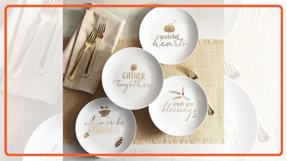 set of customized plates in the theme of thanksgiving meant to be given as gifts to neighbors