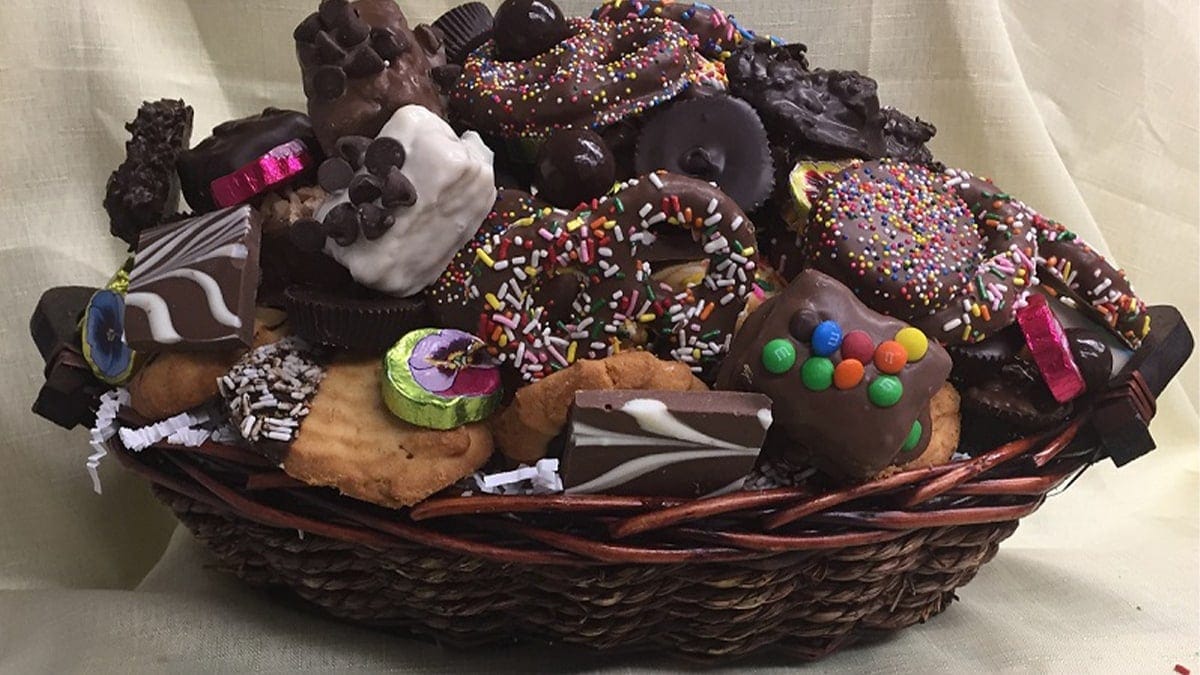 a chocolate pretzel basket