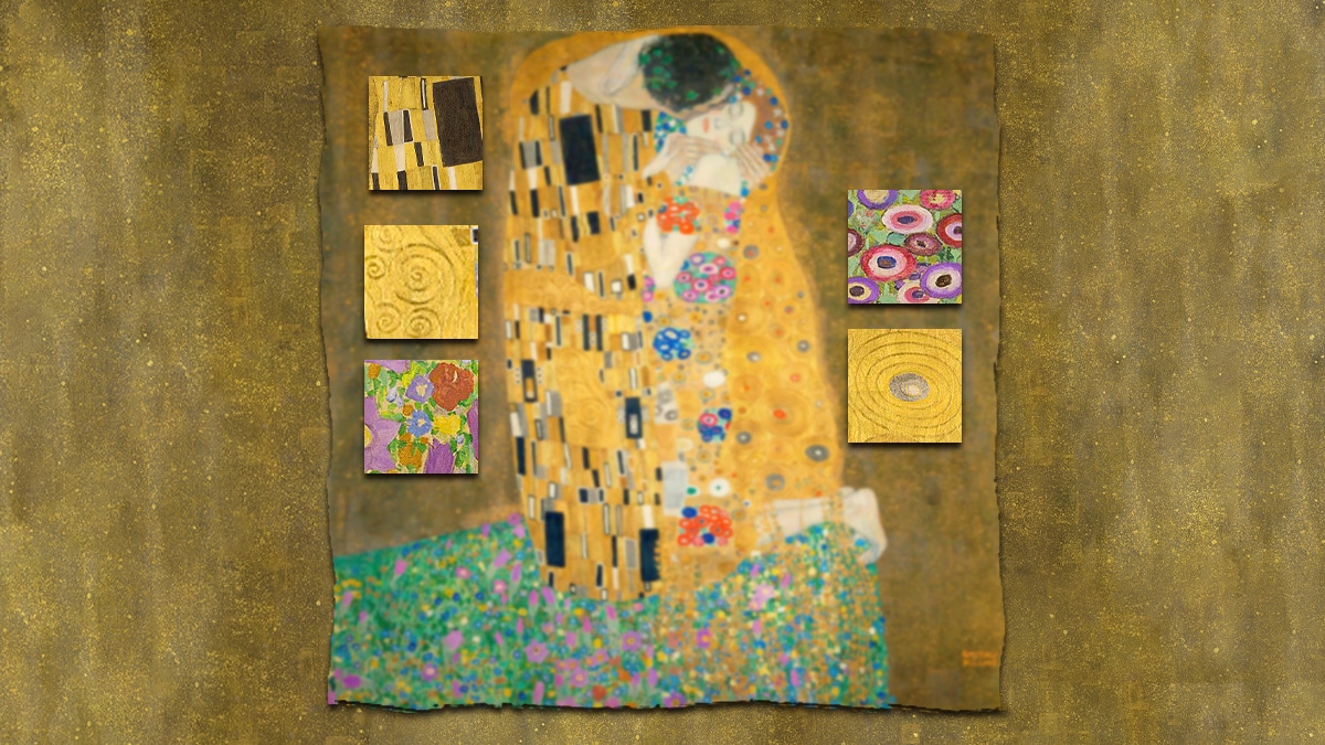 Aesthetic tone of painting The Kiss by Gustav Klimt.