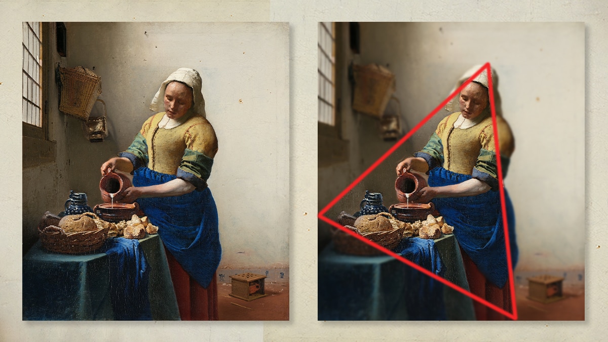 The triangle effect in the Milkmaid by Vermeer. 