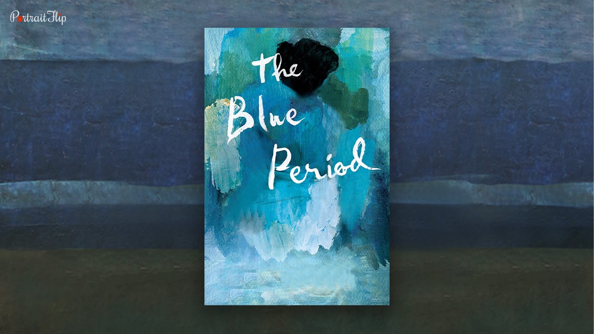 The shades of blue with the text "The Blue Period" that belongs to the painting The Old Guitarist