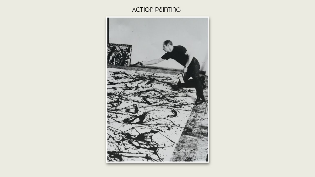 A 20th century guy painting an action painting
