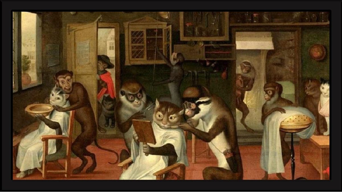 barber shop cat painting is one of the famous cat paintings