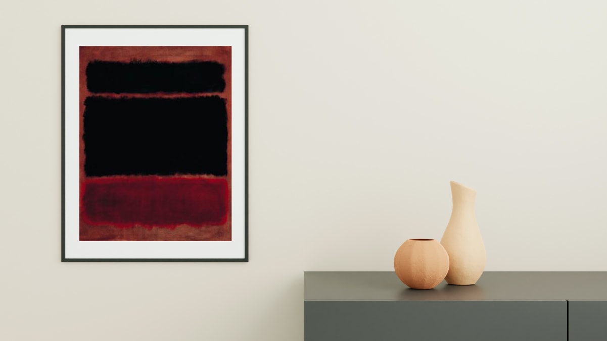 A famous painting by Mark Rothko, Black in deep red, 1957.