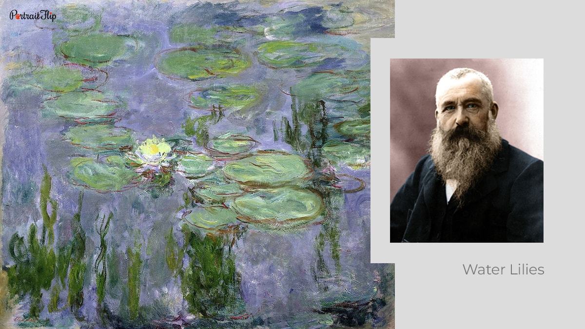 impressionist artist Claude Monet with water lilies. 