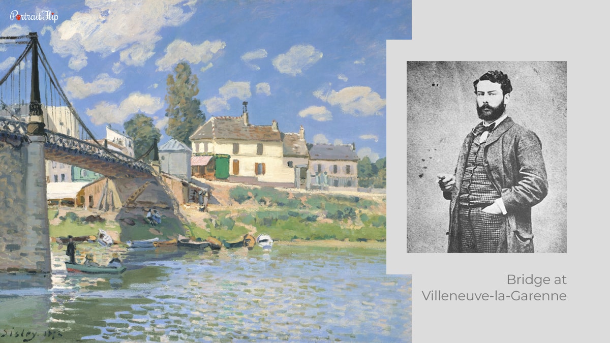 impressionist artist  Alfred Sisley with Bridge at Villenueve-la-Garenne 