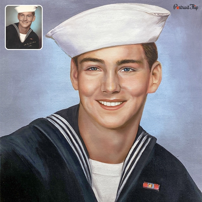 Acrylic painting of a man wearing a sailor uniform
