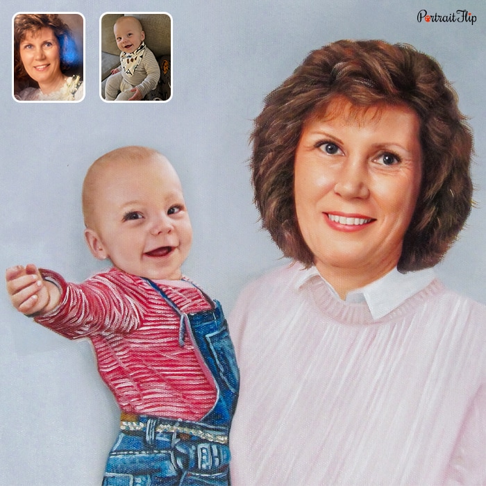 Compilation picture of a baby who is placed in the arms of a woman
