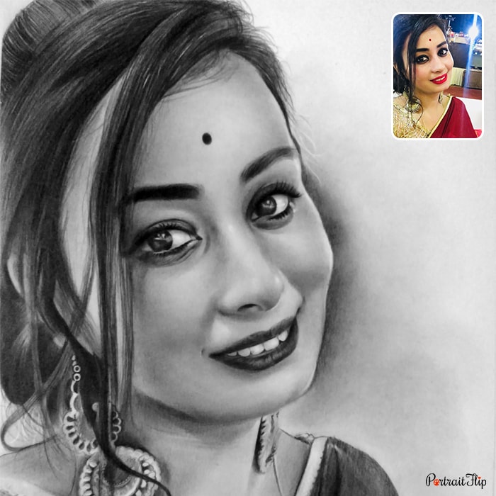 Charcoal painting of a woman taking selfie