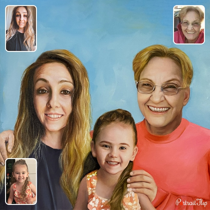 Compilation picture of an elder lady, a young girl and an old woman
