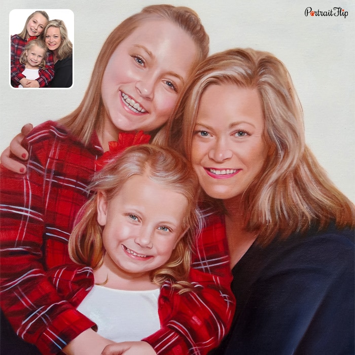 Christmas portrait of a woman with two girls beside her