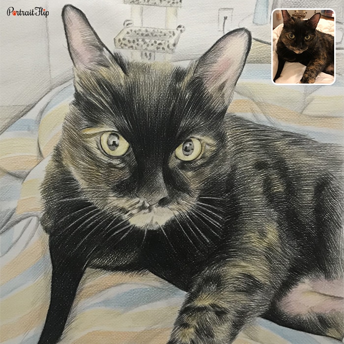 Painting of a cat’s close-up face