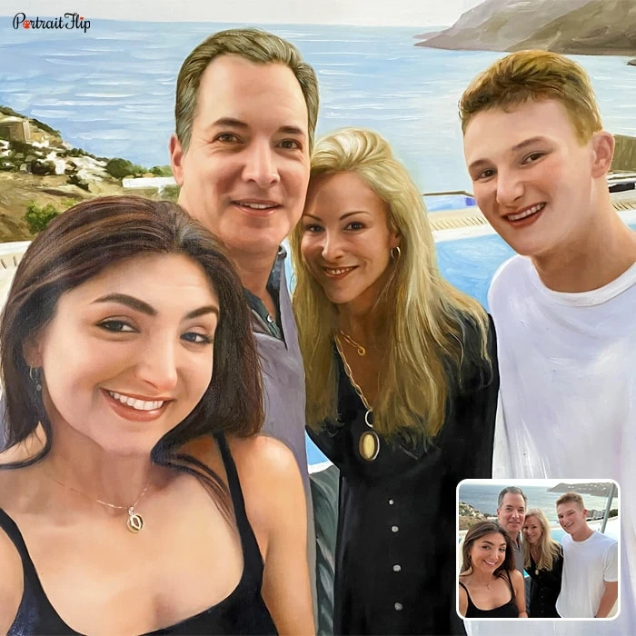Picture of a woman taking selfie with a man, a woman and a young boy