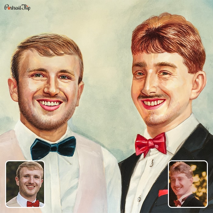 Father’s day paintings where two men wearing a bow tie are placed next to each other