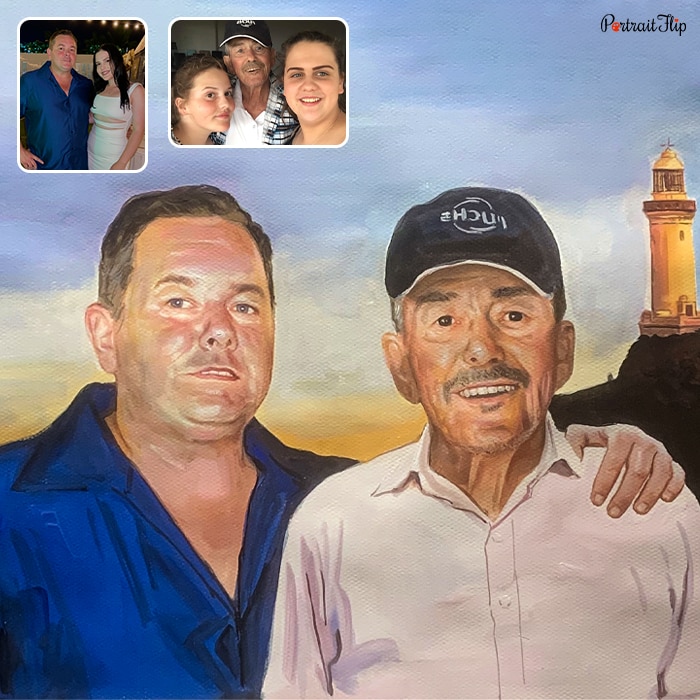 Father’s day paintings where an old man and a man are sitting next to each other