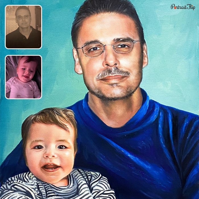 Father’s day paintings of a man holding a baby in his arms