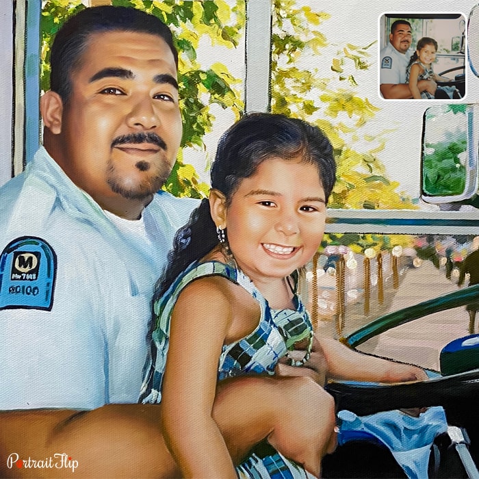 Picture of a man with a young girl on his lap is converted into father’s day paintings
