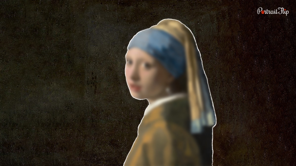 Pitch black background of the Gil with a pearl earring. 