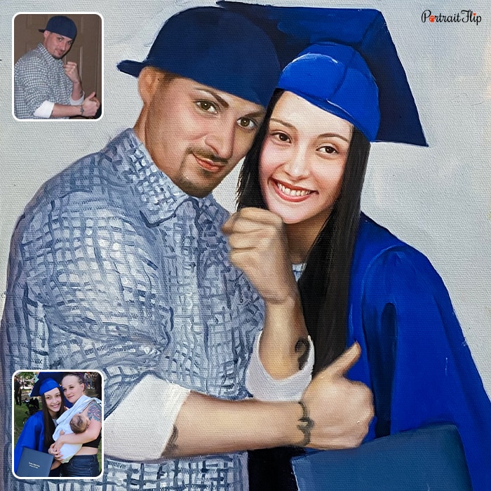 Graduation portraits of a man and a woman standing close to each other