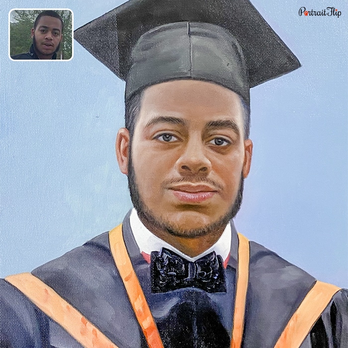 Close-up face of a man that is converted into graduation portraits