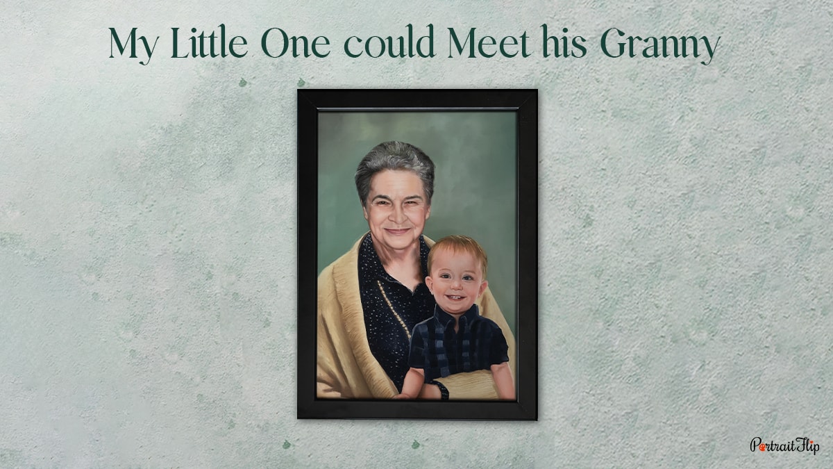 Picture of a an old woman with a baby in her lap incorporating a lost loved one in family pictures