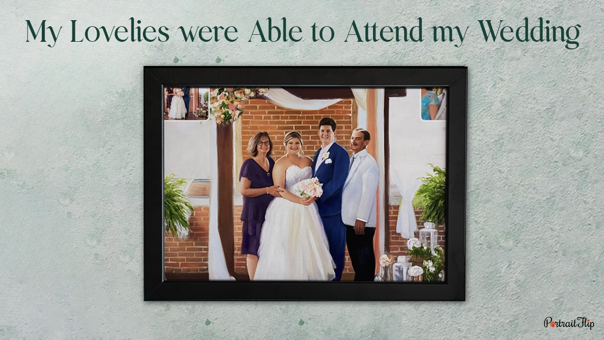A wedding pictures incorporating a lost loved one in family pictures