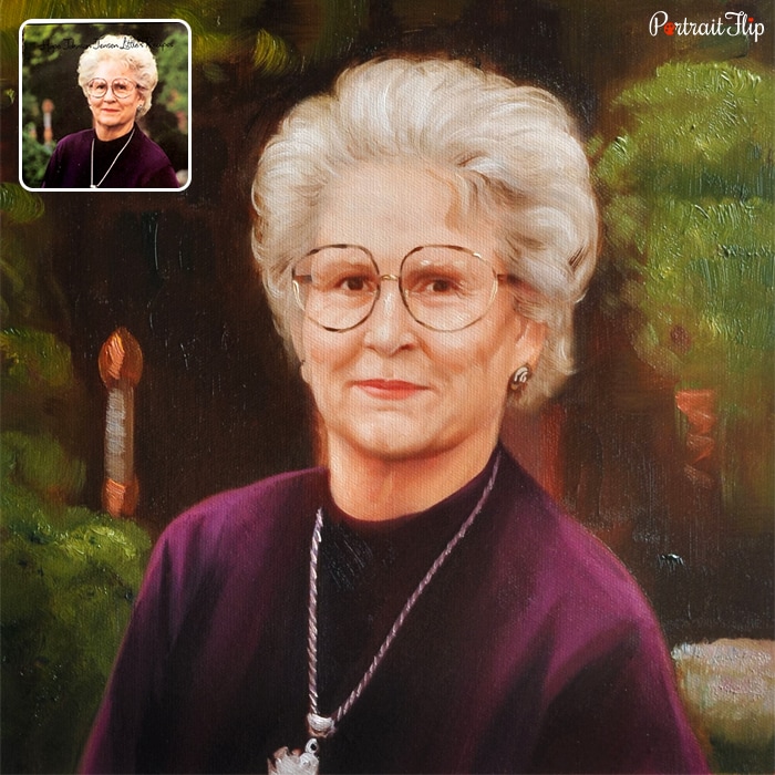 Picture of an old woman that is converted into memorial portraits