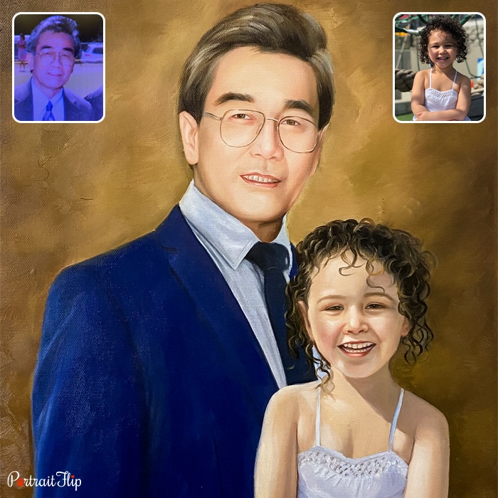 Compilation painting where a man in placed beside a young girl