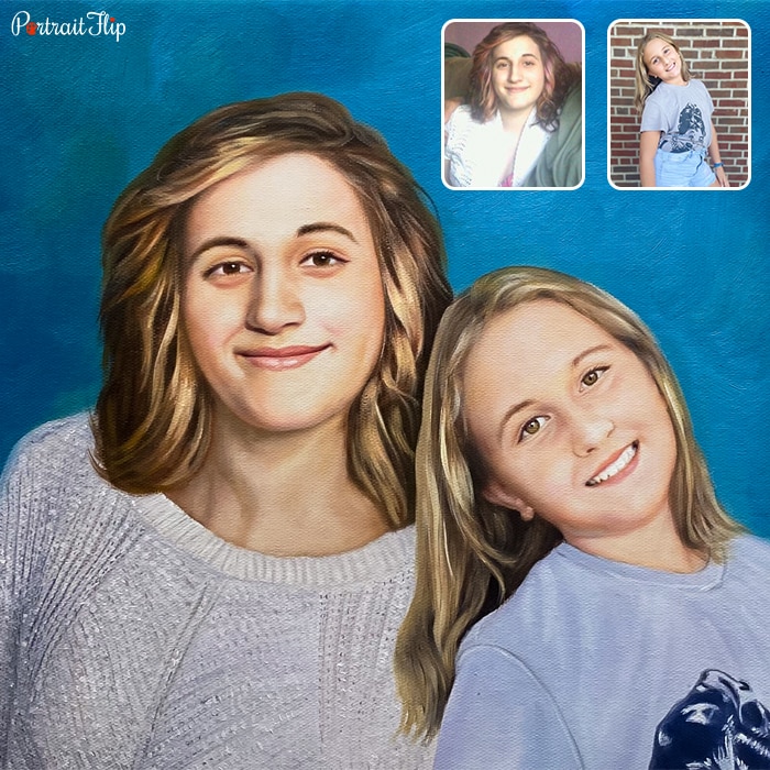 Compilation painting of two young girls placed next to each other
