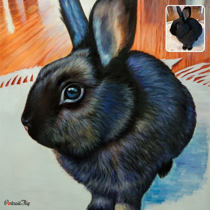 Picture of a black rabbit that is converted into pastel paintings