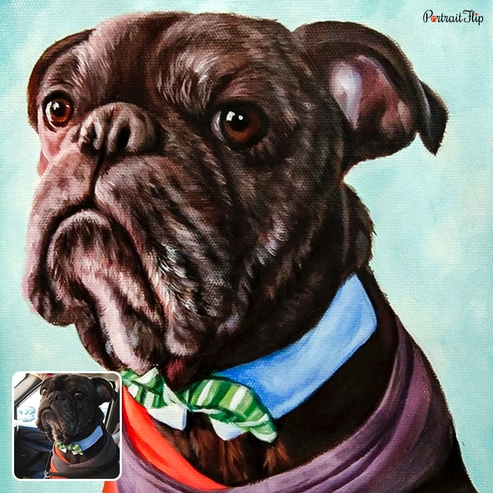 Close-up picture of a dog that is converted into pastel paintings